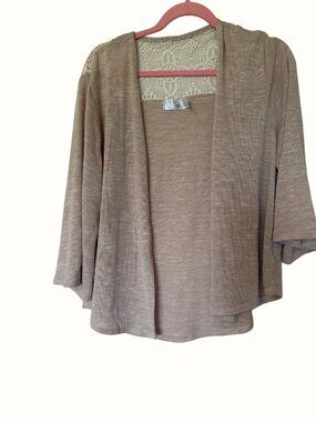 Time And Tru Open-Front Cardigan With Lace Back Detail Beige XL Lightweight Knit